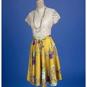 Golden Mustard Botanical Swing Skirt Retro 50s Inspired | Rockabilly | ModCloth